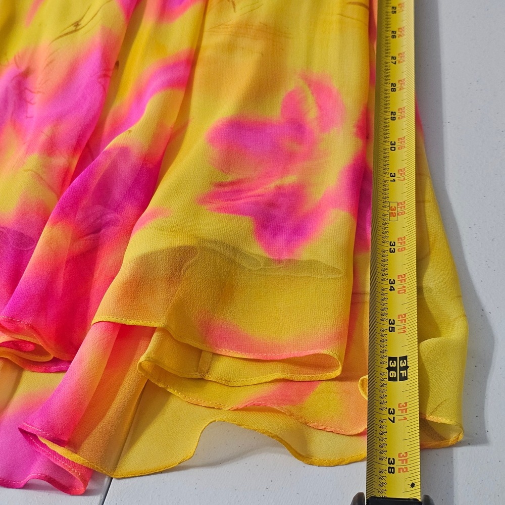 Cache Vintage Y2K Silk Midi Dress 6 Halter Empire Yellow & Pink Corset Back - Picture 14 of 15